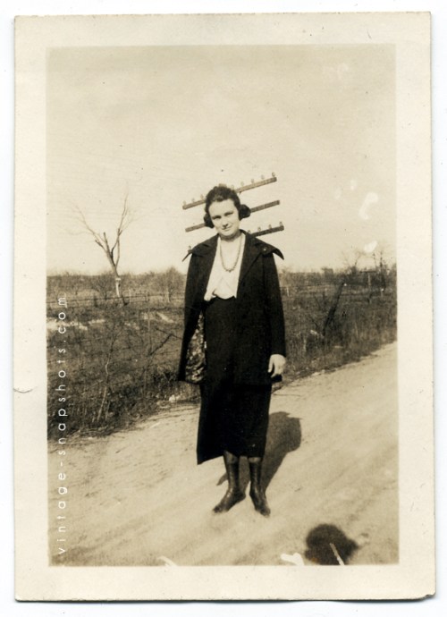 Vintage photograph of a woman in curious circumstances