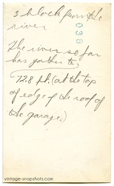 Inscription on rear of vintage snapshot detailing how far the Cincinnati flood waters had risen