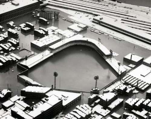Crosley Field, home of the Cincinnati Reds, during the 1937 flood