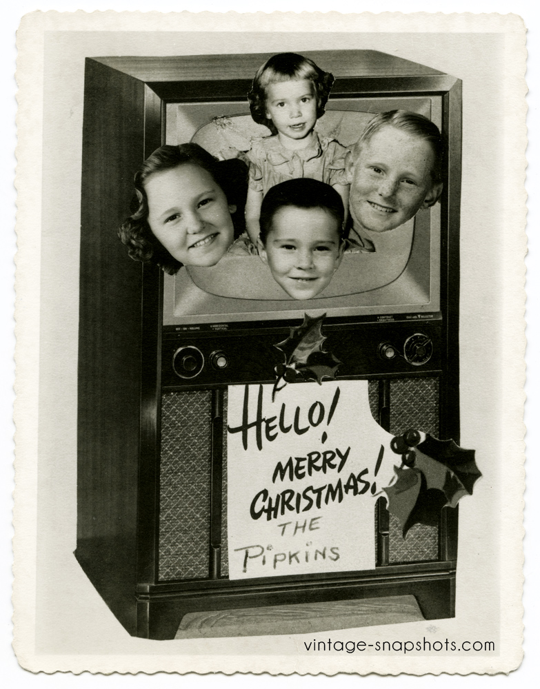 Television-themed Christmas photo card from the 1950s