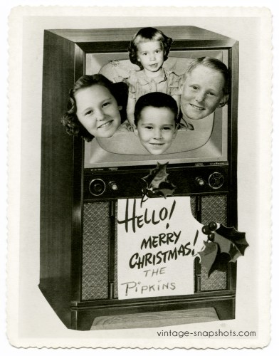 Television-themed Christmas photo card from the 1950s
