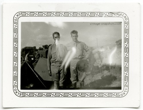 Odd, strange vintage photo of two military men with light leaks