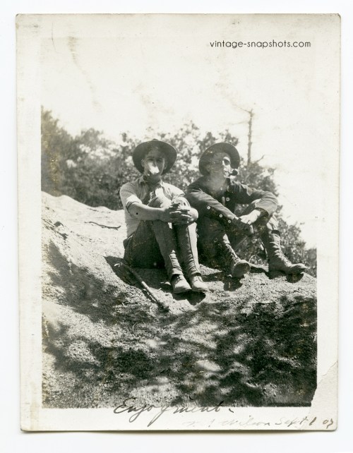 Vintage photo of two hikers on Mt. Wlson in September 1907