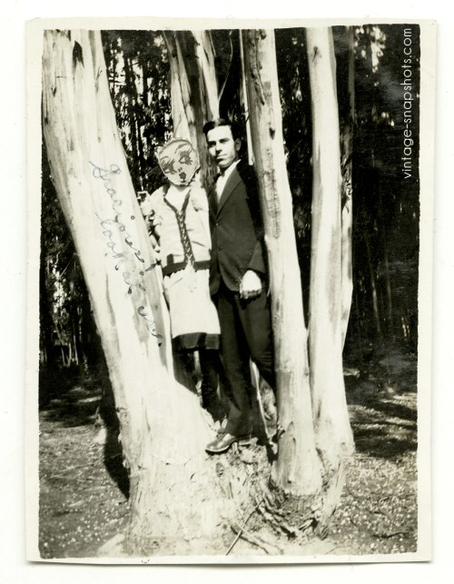 Altered snapshot photo on which someone has pasted a cartoon version of a woman's face