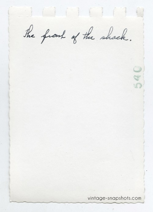 Rear of vintage circa 1950s snapshot with caption identifying image 