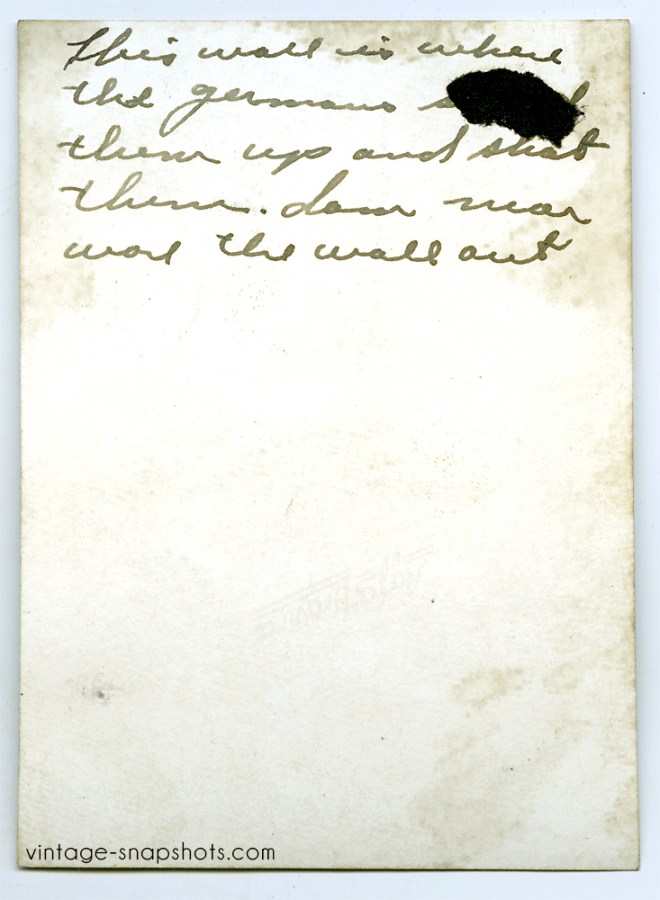 Vintage snapshot rear inscription detailing German executions during WWII